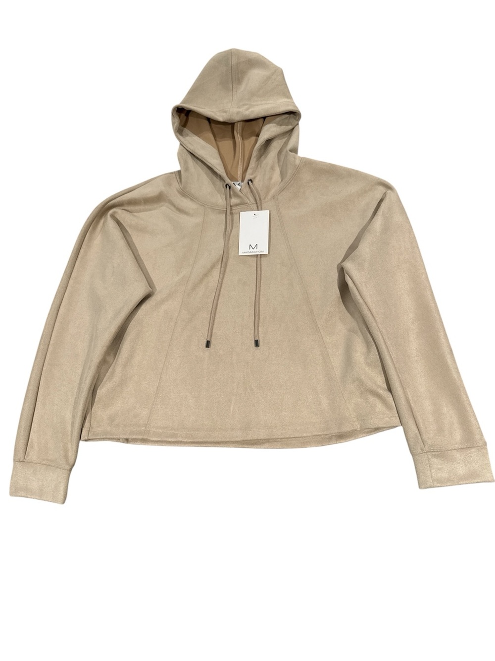 Magaschoni Taupe Suede Women's Hoodie Top Size M NWT